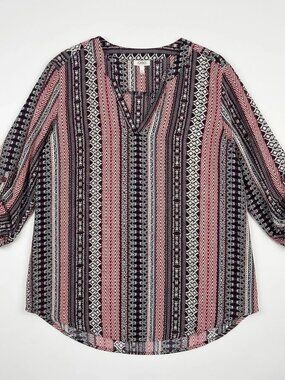 Cato Size 18/20 Maroon Geometric Tunic Modern Uniform Neo Nostalgia Office Chic